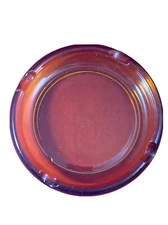 VINTAGE  8” CIGAR ASHTRAY AMBER GLASS ROUND MAD MEN MANCAVE MID CENTURY MODERN