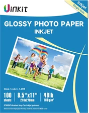 Uinkit 100 Sheets Inkjet Photo Paper Glossy 8.5X11 48Lb Dye Ink 180Gsm Professio
