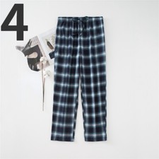Men Drawstring Pyjamas Pants Sleepwear Loose Soft Check Nightwear Trousers Home