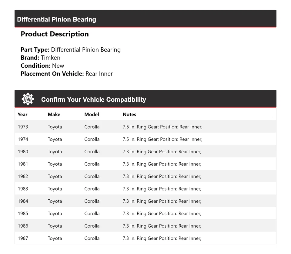 Rolamento de pinhão diferencial Timken Toyota Corolla 1973-1974, 1980-1987 - Imagem 2 de 4