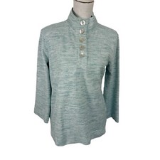 Soft Surroundings Women's S Quarter Button Sweatshirt Blue