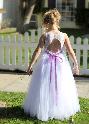 Lace Tulle White A-Line Flower Girl Dresses Communion Dress Toddler Girl Dress - Picture 20 of 31