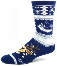 Vancouver Canucks Hockey Navy Holiday Christmas Reindeer Crew Socks