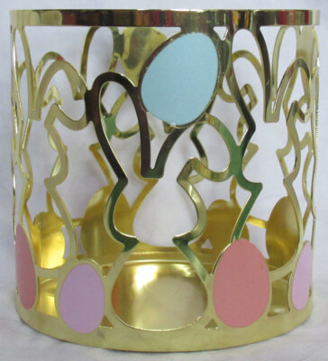 Yankee Candle Large Jar Holder J/H EASTER EGGS Gold Bunnies pastel enamel metal