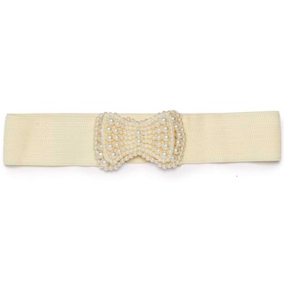 Banned Retro Vintage Rockabilly Taillengürtel Stretch Gürtel - Pearl Creme