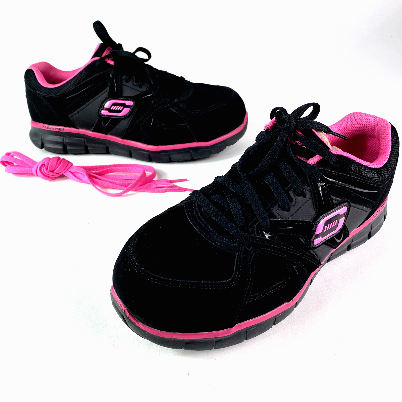 Womens Skechers Work Alloy Toe Slip Resistant EH Synergy Sandlot Black/Pink