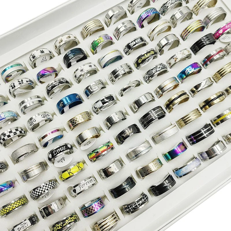 Lote de 20 anillos de dedo de acero inoxidable estilo mezcla de moda nuevos para mujer hombre anillo Foto 3 de 4