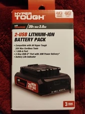 BRAND NEW! HYPER TOUGH LITHIUM-ION BATTERY PACK 20 V MAX 2.0 AH 2 USB 80039