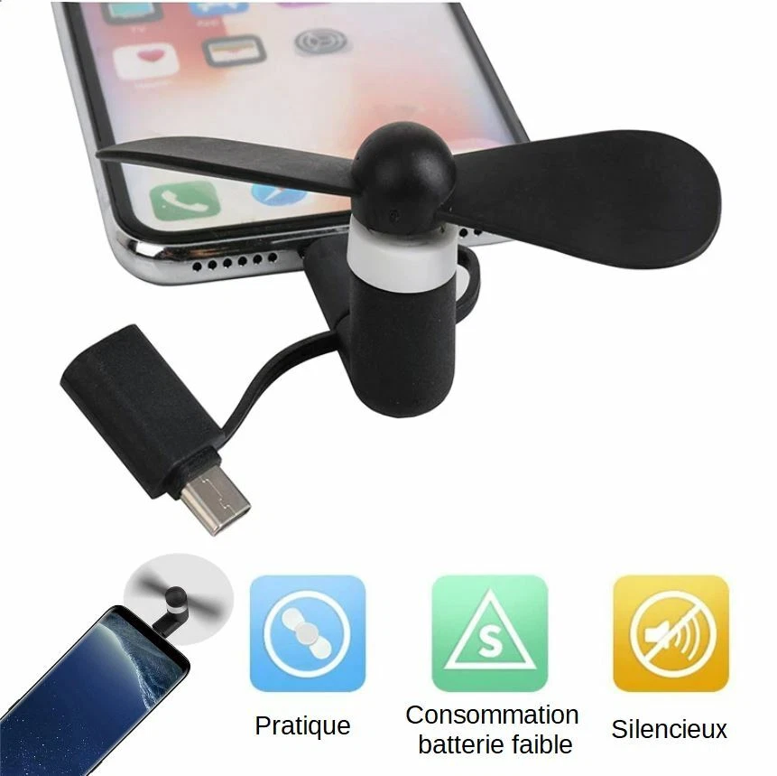 Mini ventilateur portable téléphone smartphone Apple Samsung Huawei etc.. - Photo 1/4
