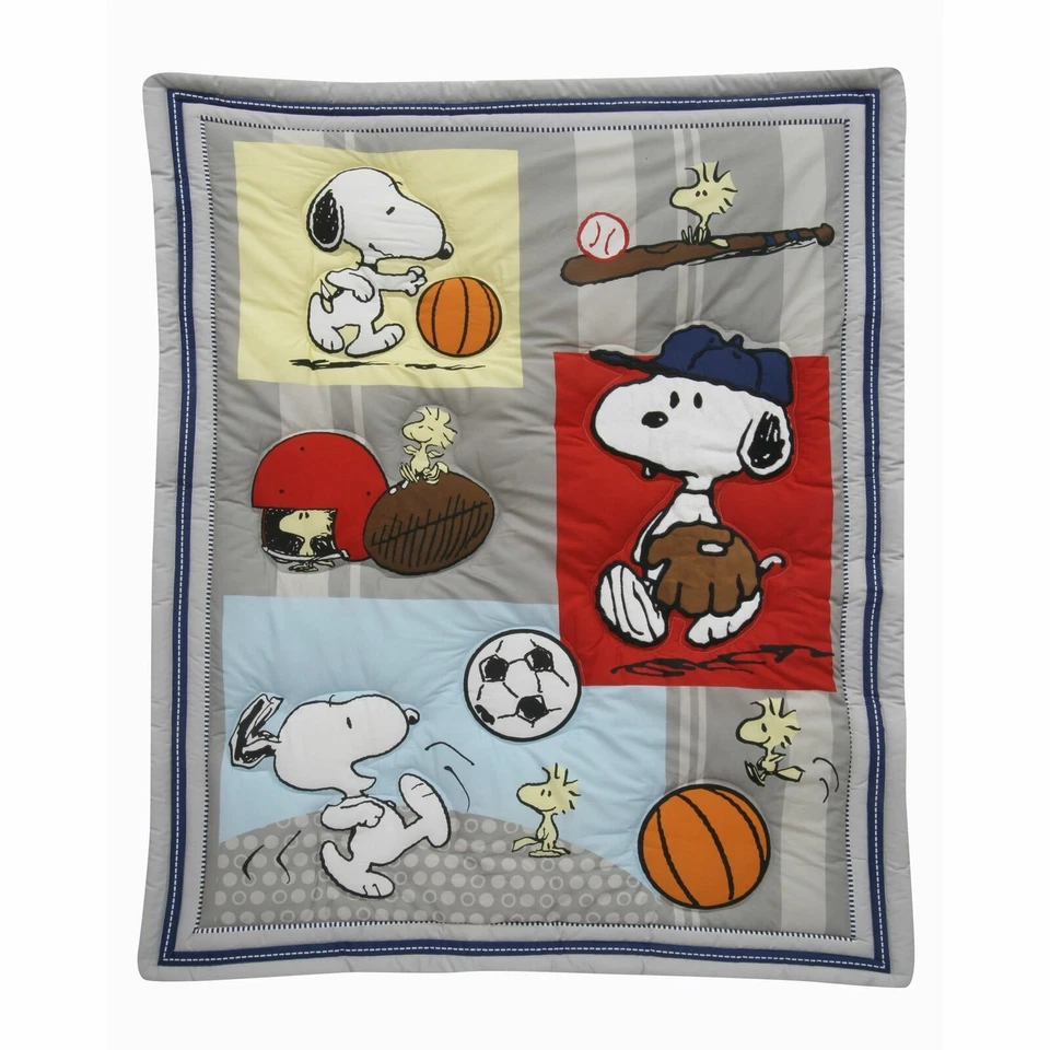 Juego de ropa de cama deportiva de 3 piezas Bedtime Originals Snoopy™ - azul, rojo, gris Foto 2 de 4