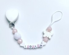 Catenella Ciuccio Fiocco Nuckelkette Beißkette con Nome Bianco Rosa
