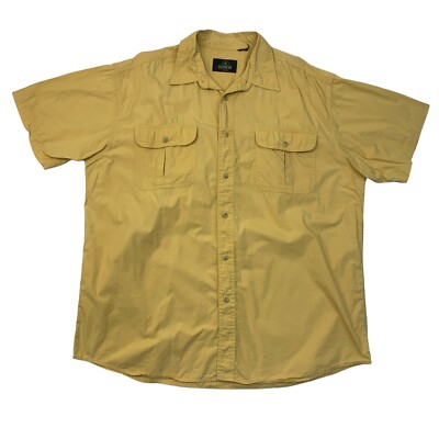 RedHead Shirt Mens XL Pale Yellow Pocket Button Up Spread Collar Short Sleeve