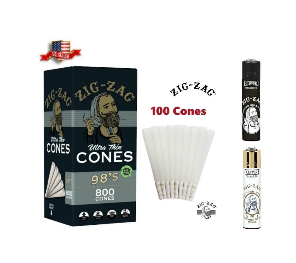 zig zag ultra Thin 98 special size pre rolled cone+Zig Zag Clipper Lighter