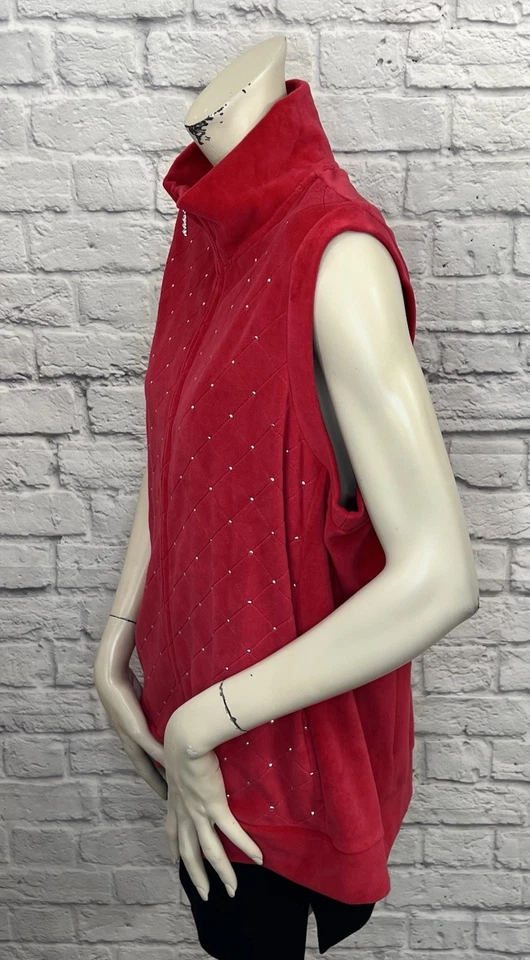 QUACKER FACTORY WOMEN'S RED EMBELLISHED VELOUR ZIP UP VEST SIZE XL - Image 3 of 4
