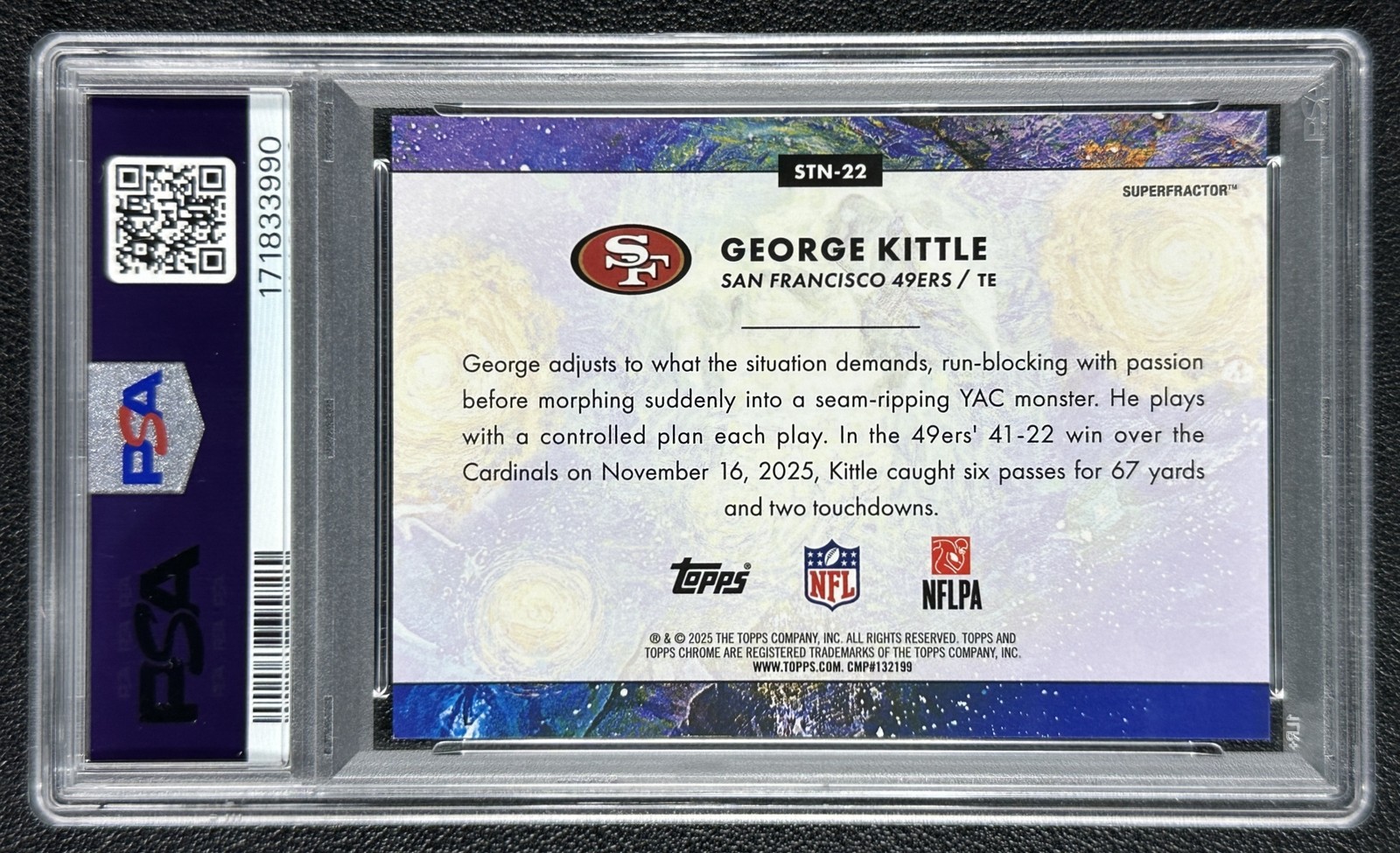 GEORGE KITTLE PSA 10 2025 TOPPS COSMIC CHROME STARS I THE NIGHT SUPERFRACTOR 1/1 view 2