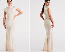 Windsor Justine Formal Sequin Mock Neck Mermaid Dress