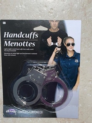 POLICE LIGHTWEIGHT METAL HANDCUFFS WITH KEYS COSTUME ACCESSORY FW8009