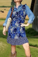 Sleeveless Blue Rose Pink Rayon Dress S M Romantic Boho Ruffled Mini Feminine