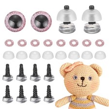 12 Pcs Glitter Safety Eyes, 9mm Plastic 3D Crochet Doll Eyes, Pink