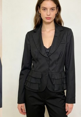 Sandro studio Black Ruffle Peplum Blazer Size S