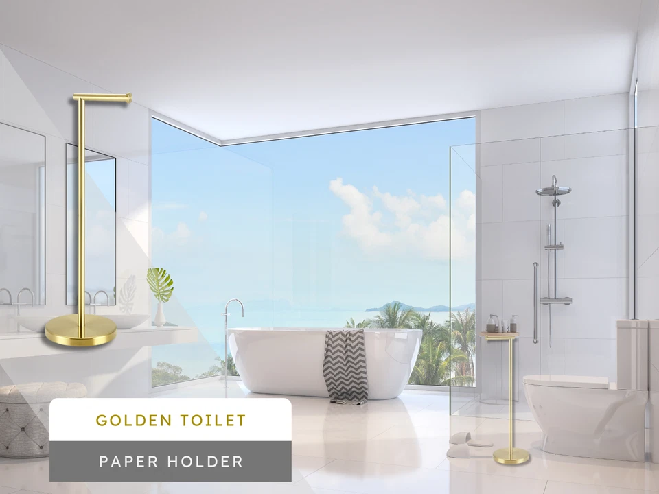 Suporte de papel higiênico dourado – Suporte de tecido de banheiro independente com Stora - Imagem 2 de 4