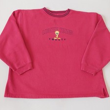 Vintage 90s Looney Tunes Tweety Bird Embroidered Sweatshirt Boxy L Soft Red