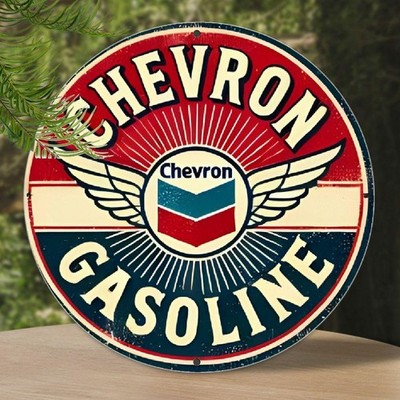 Chevron Gasoline Round Tin Metal Signs Home Décor Vintage Aluminum Wall Art 8x8