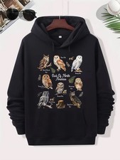 Men's  Women's North American Owl Hoodie - Couple's Pullover Sweatshirt with Ba