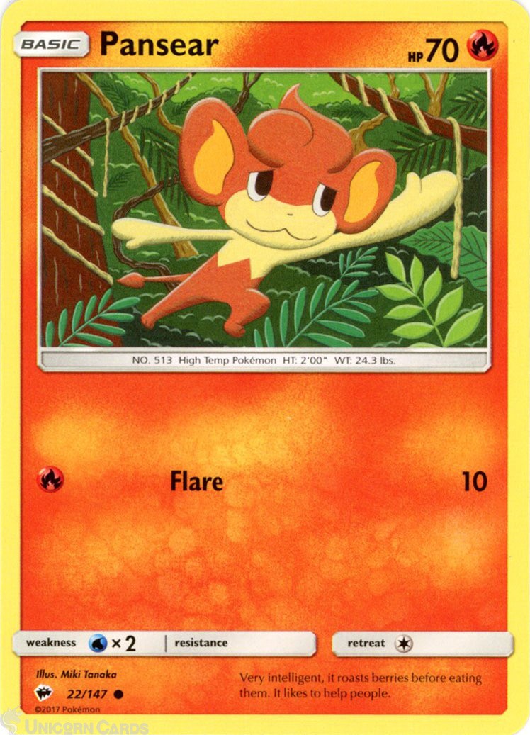 Pansear 22/147 : Common Mint/Near Mint Pokemon Card : SM03: Burning Shadows