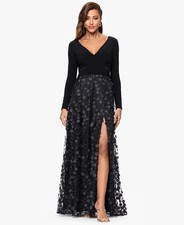 Xscape 3279X Long Sleeve V-Neck Dress Sz 4 Black $199