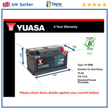 EFB Battery fits DODGE CHALLENGER CHARGER 2007 on Stop Start Yuasa 110 EFB 730A