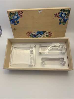 Lucite Desk Set Hand DecoratedGift Box Post-it Note Tape Dispenser Business Card