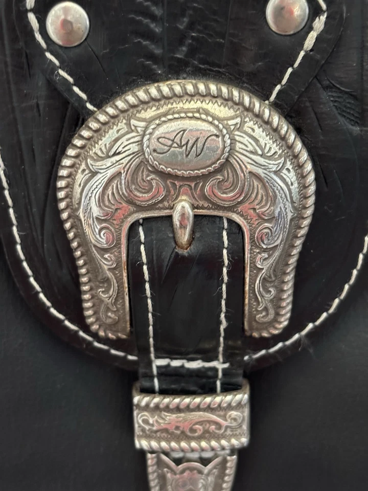 Bolso Cartera American West Cross Cremallera Superior Cuero Negro Tachonado Tooled Usado en Excelente Condición Foto 2 de 4