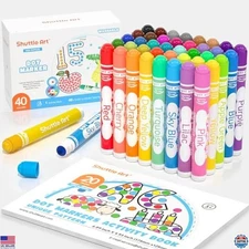 Shuttle Art 40-Color Dot Markers Set - Washable, Non-Toxic Art Supplies for Kids