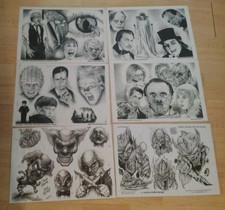 6 X A3 Rare Tattoo Flash Horror Themed Hannibal Lector Frankenstein Hellraiser