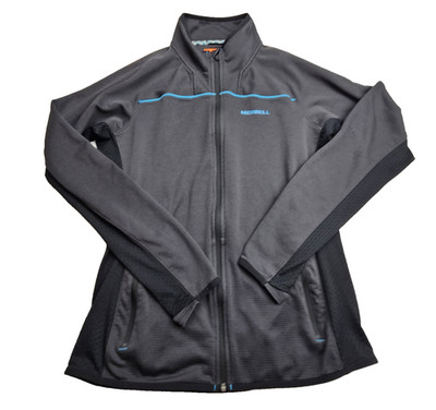 Merrell Womens Large Black Waffle Knit Full Zip Stretch Sweater Jacket Pocket