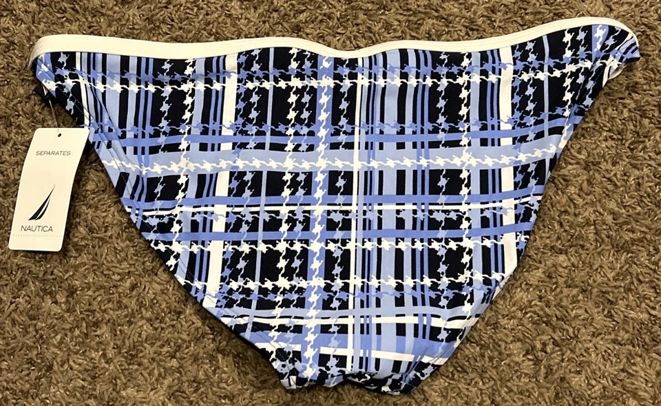 Parte inferior de bikini Nautica azul blanco mezcla de nailon talla 16 B15 nueva con etiquetas Foto 4 de 4