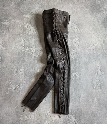 IXS 38size Brown Leather Motorcycle Biker Cowgirl Pants Trousers Avantgarde Y2K 