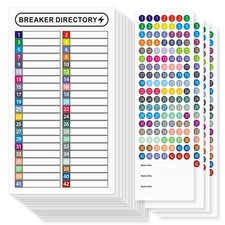 16 Sheets Breaker Panel Labels Electrical Box Sticker Numbers Mix Colors