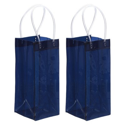 für Ice Wine Bag, 2 Stück faltbare klare Weintaschen mit Griffen Marineblau