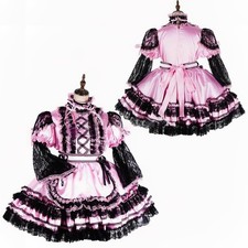 French Maid Girl Sissy Lockable Pink satin Dress cosplay costumes Tailor-made