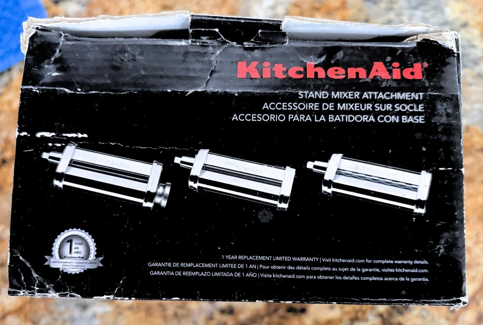 KITCHEN AID 3-PC. PASTA ROLLER & CUTTER SET #KSMPRA STAINLESS STEEL IN BOX - Image 4 of 4