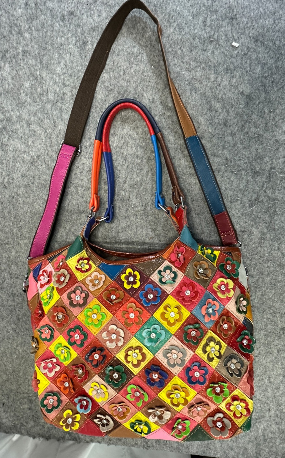 Ameri Leather Flower Patchwork Bag / Purse, Hobo … - image 13