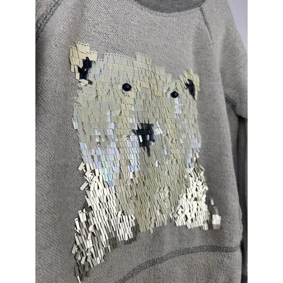 Sudadera Crewcuts, Lentejuelas Oso Polar, Gris, Algodón, Gráfico Brillante Foto 3 de 4