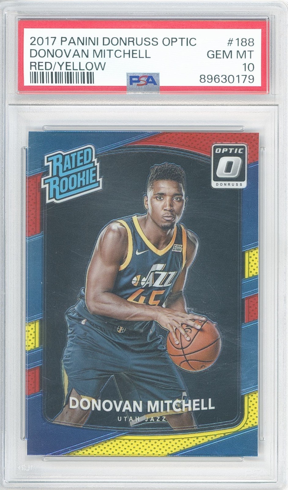 2017-18 Donruss Optic DONOVAN MITCHELL #188 Red Yellow Rc 💎 PSA 10 Gem Mint