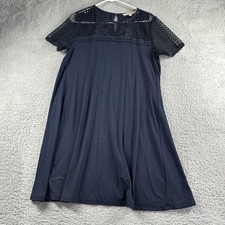 Ann Taylor Loft Dress Womens Medium Navy Blue A Line Swing Midi Lace Eye Design
