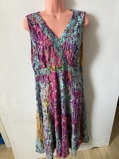 Penny Plain Floral Abstract Midi Dress Purple Blue Viscose Summer Casual UK 16