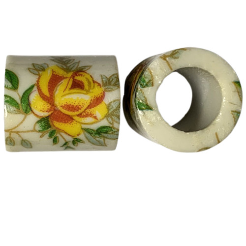 Vintage 1960s 18mm Ceramic Rose Beads Lot of 8 Big Hole Yellow Roses Japan NOS