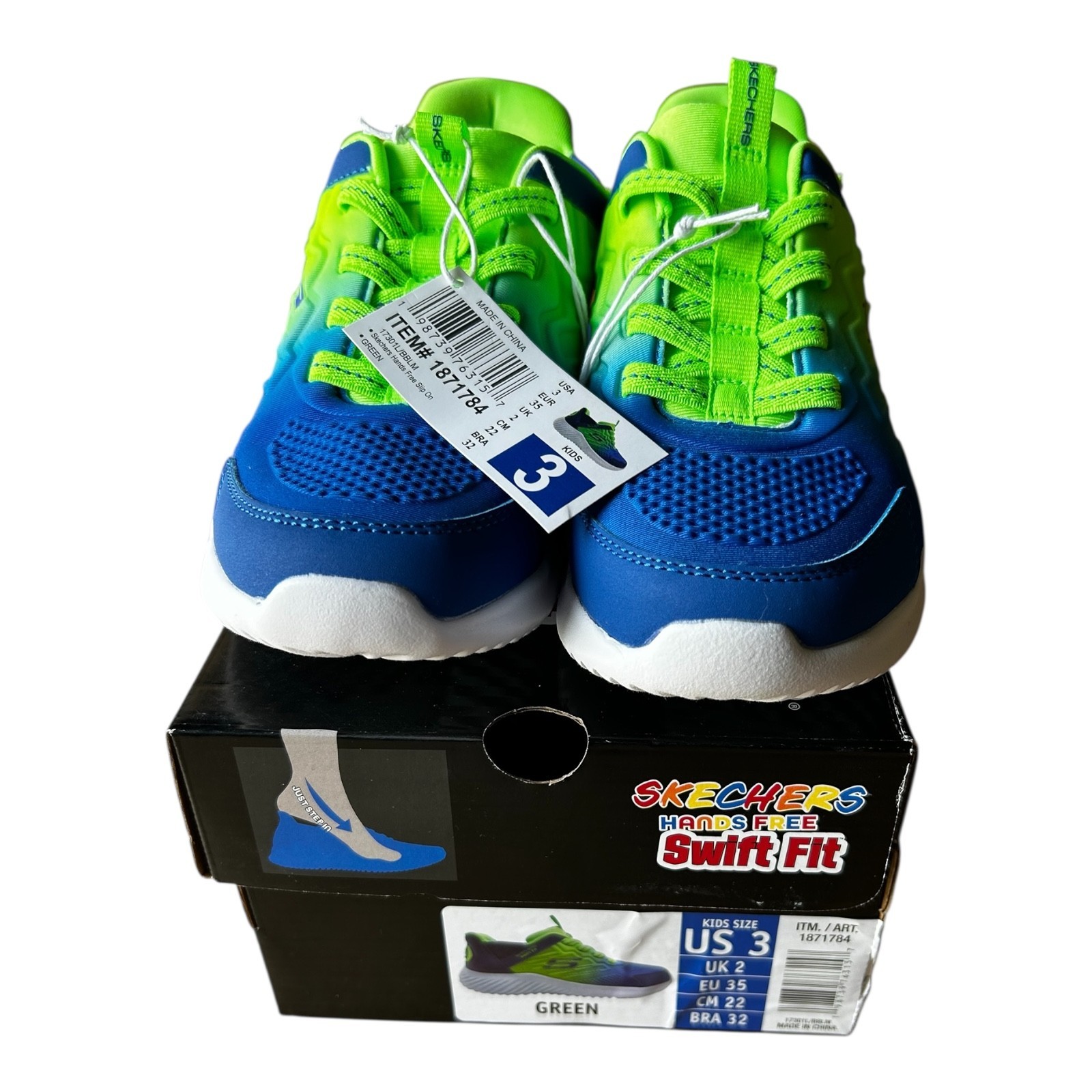 SAOLA Scarpe Skechers Bambini Mani Libere Swift Fit Blu Verde Bambini Taglia 3 22 CM