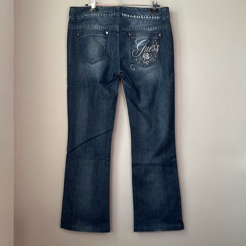 Guess Jeans Women 32 Blue Bootcut Bling stretch distressed embroidery 4 pocket - Picture 2 of 12